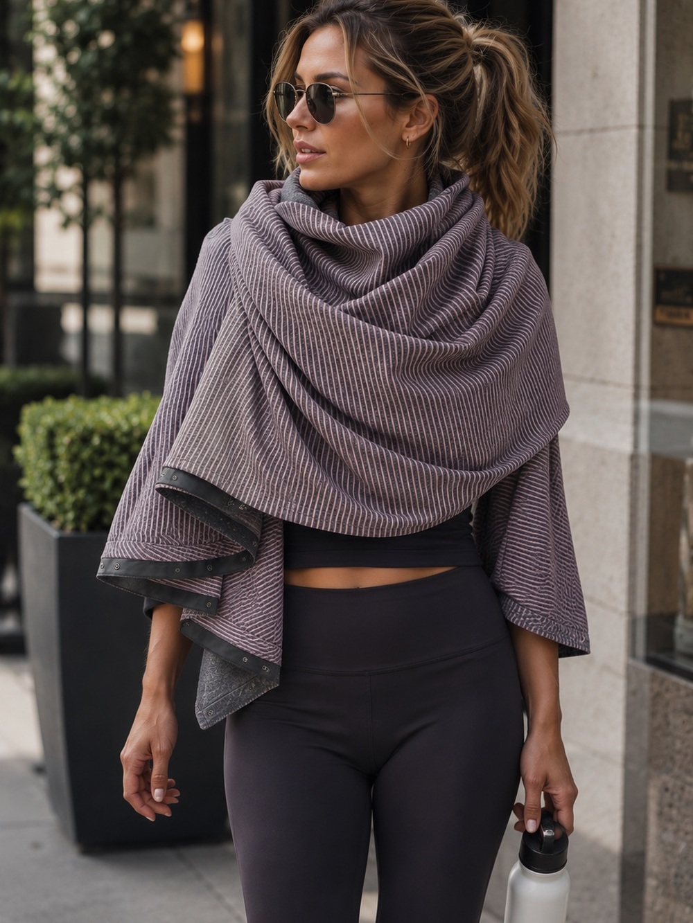 Lululemon Vinyasa Reversible Scarf Gray Pink Stripe Snap Wrap Yoga Athleisure - Picture 1 of 10